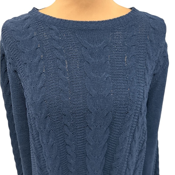J. Jill Sz 2X Blue Cable Knit Tunic Sweater Womens 100% Polyester Soft Warm Cozy - Picture 2 of 11